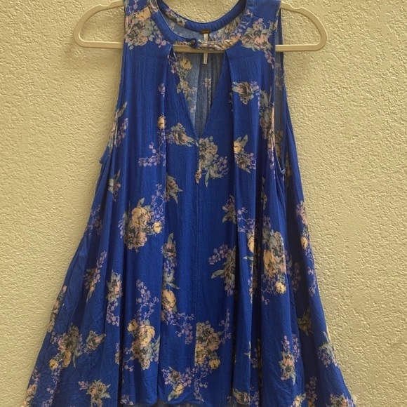 Free People Tree Swing Sleeveless Tunic Top Mini Dress Blue Floral Oversized XS - Picture 2 of 7